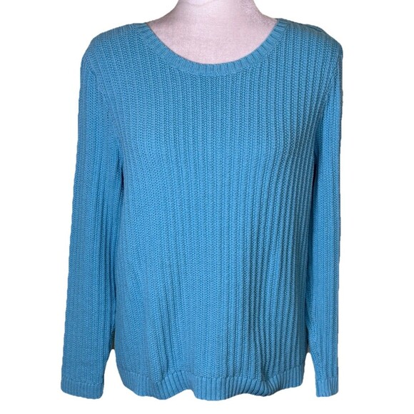 Talbots Women's Light Blue Rib Knit Sweater Classic Minimalist Button Accents Lg - Picture 1 of 8